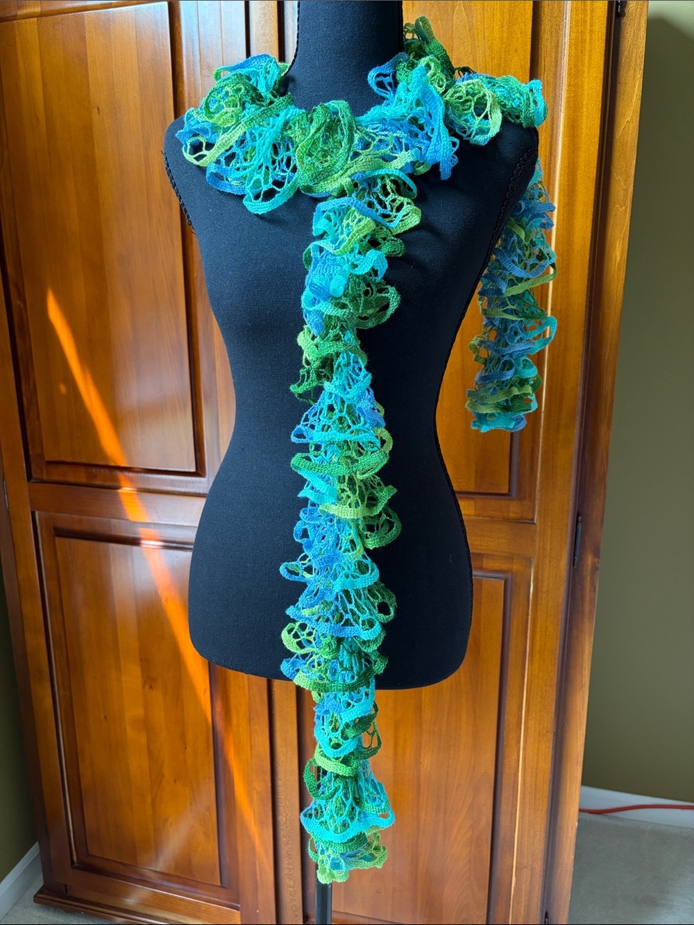 Blue Green Ruffle Scarf